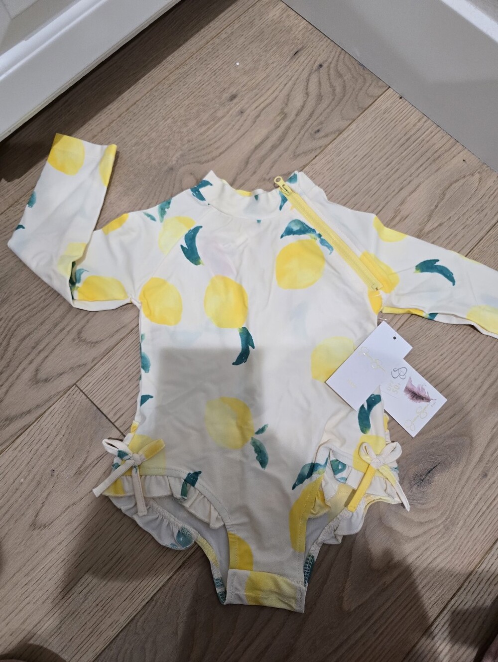 New Jessica Simpson Kids Lemon-Print Long Sleeve Rashguard One-Piece